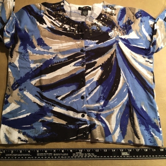 STYLE & CO. Spring Summer Cardigan, JEWELED, Blue/Black/Tan, 3/4 Sleeve, Size L - Picture 5 of 9